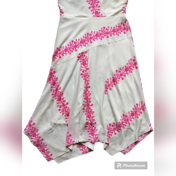 Danny and Nicole Ivory hot pink floral stripe textured faux-wrap dress size 12 - Picture 6 of 16